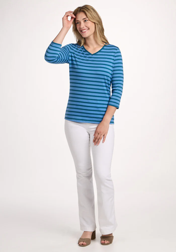 Elena 3/4 Sleeve V Neck - Coastal Stripe - Image 4