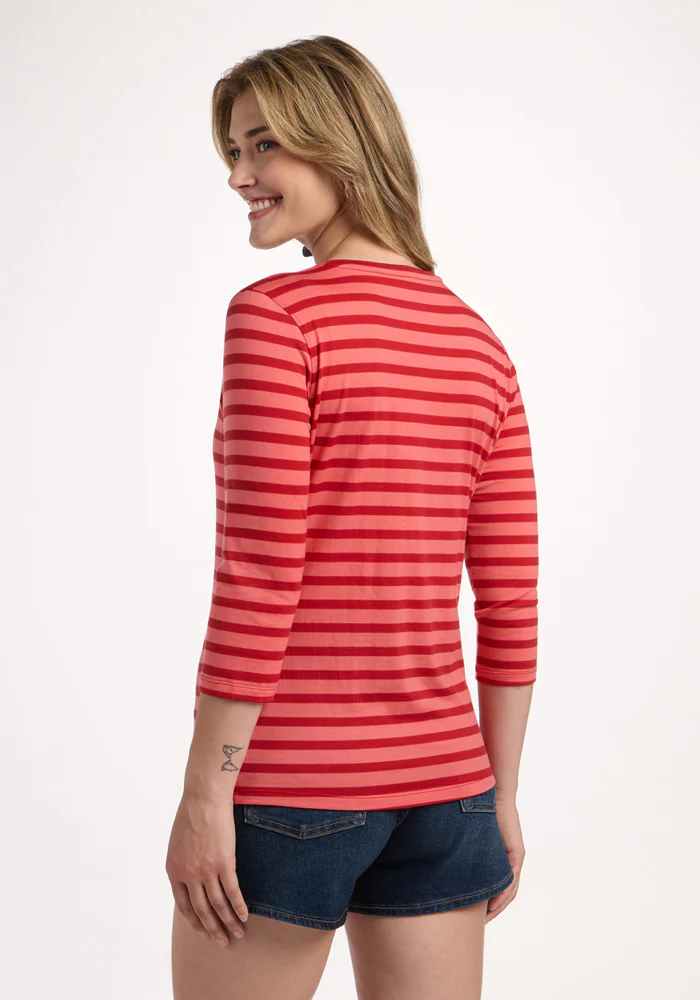Elena 3/4 Sleeve V Neck - Wildberry Stripe - Image 6