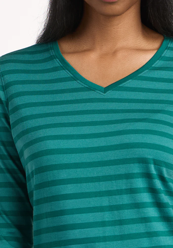 Elena 3/4 Sleeve V Neck - Woodland Stripe - Image 3