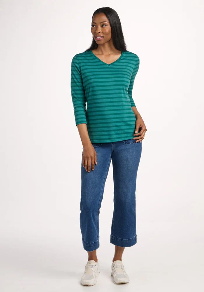 Elena 3/4 Sleeve V Neck - Woodland Stripe - Image 4
