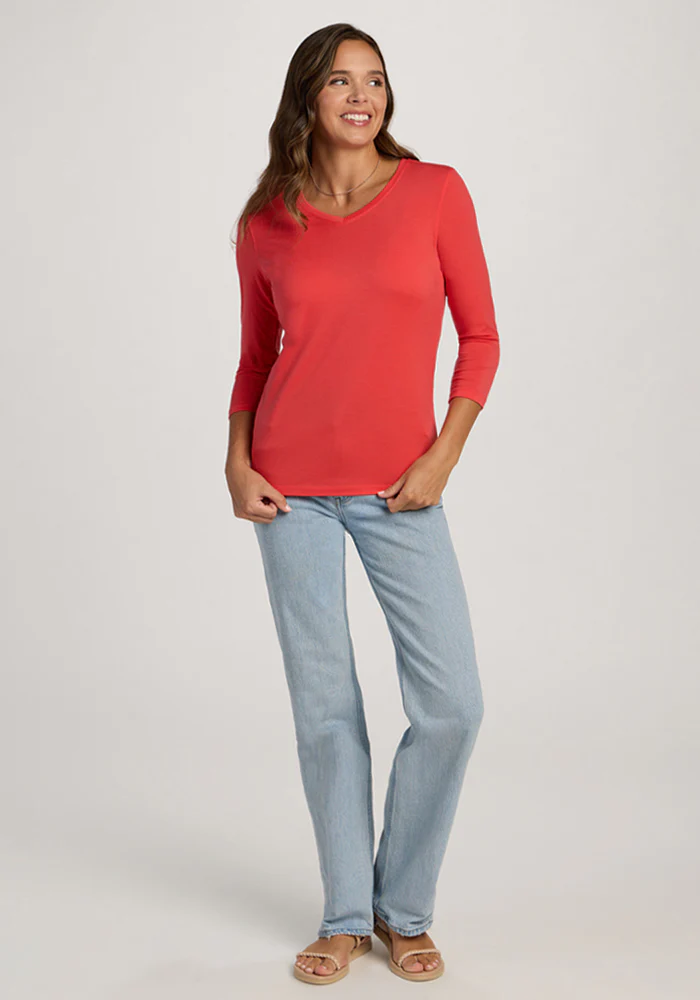 Elena 3/4 Sleeve V Neck - Hibiscus - Image 5