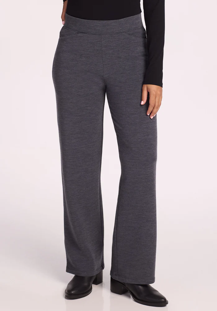 Ellie Wide Leg Pants Petite - Cinder Melange