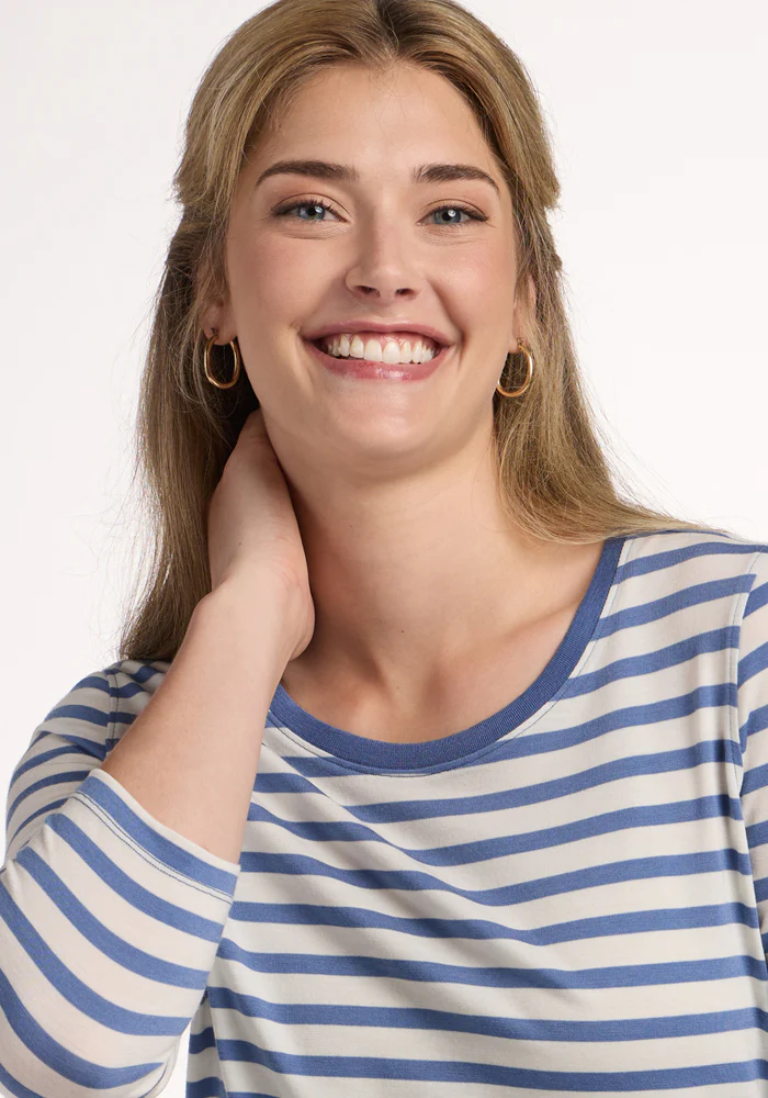 Jenny 3/4 Sleeve Crew Neck - Blue Sand Stripe - Image 2