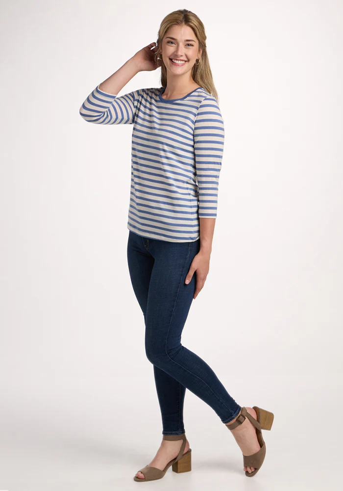 Jenny 3/4 Sleeve Crew Neck - Blue Sand Stripe - Image 4
