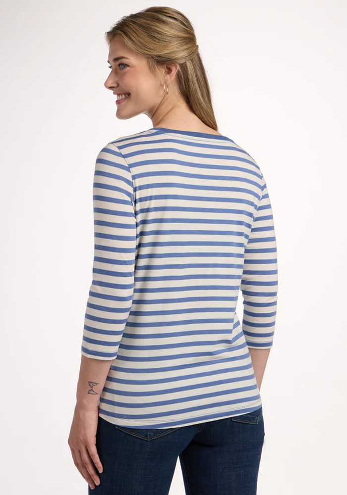 Jenny 3/4 Sleeve Crew Neck - Blue Sand Stripe - Image 5