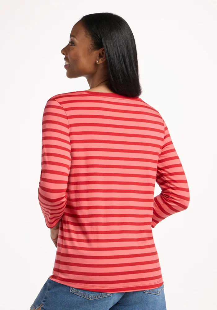 Jenny 3/4 Sleeve Crew Neck - Wildberry Stripe - Image 4