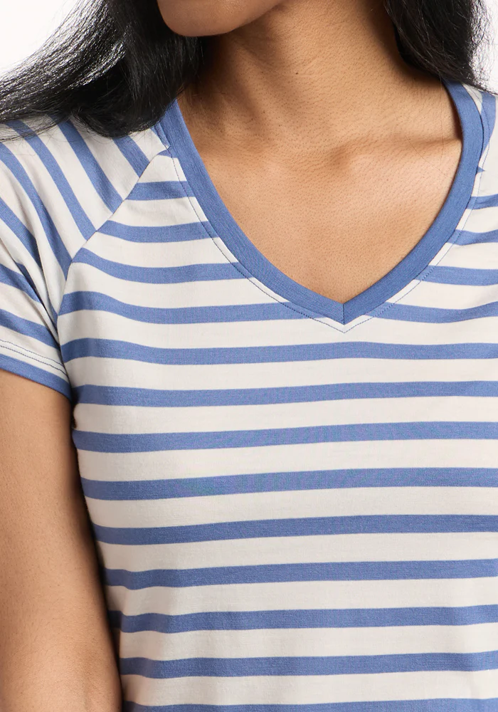 Mia V Neck - Blue Sand Stripe - Image 3
