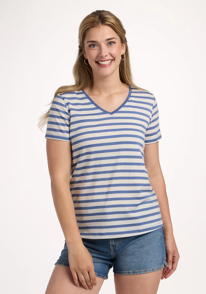 Junie V Neck - Blue Sand Stripe
