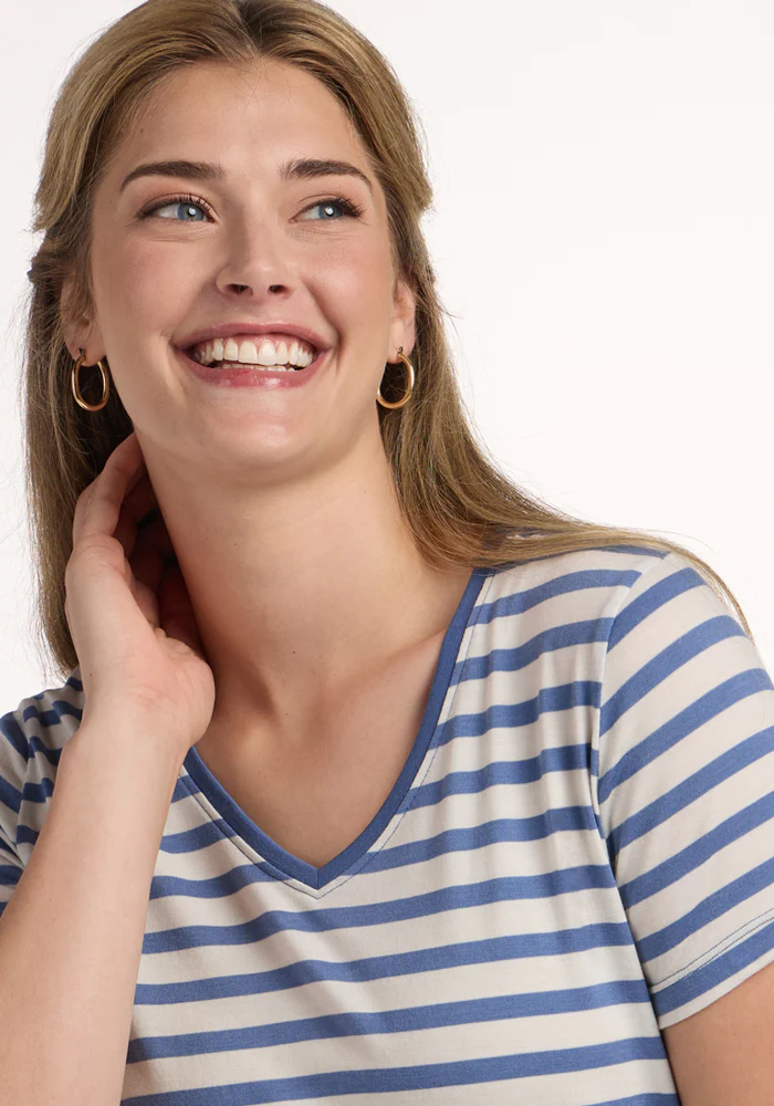 Junie V Neck - Blue Sand Stripe - Image 2