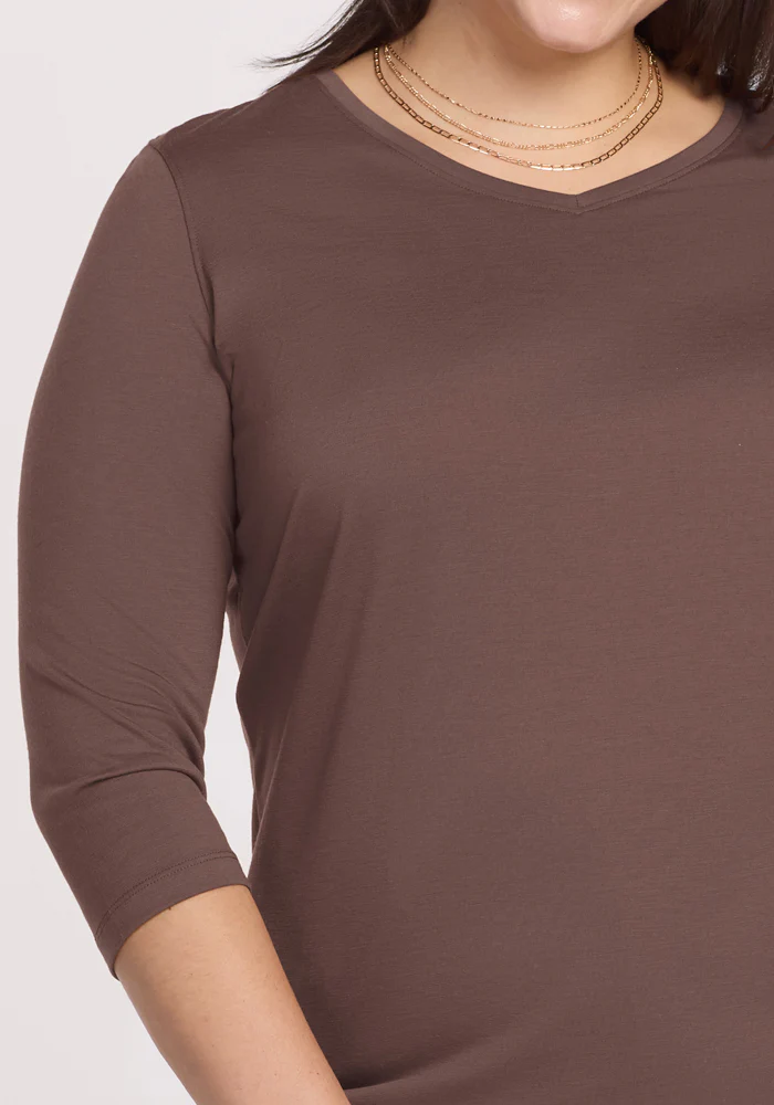 Elena 3/4 Sleeve V Neck - Peppercorn - Image 10