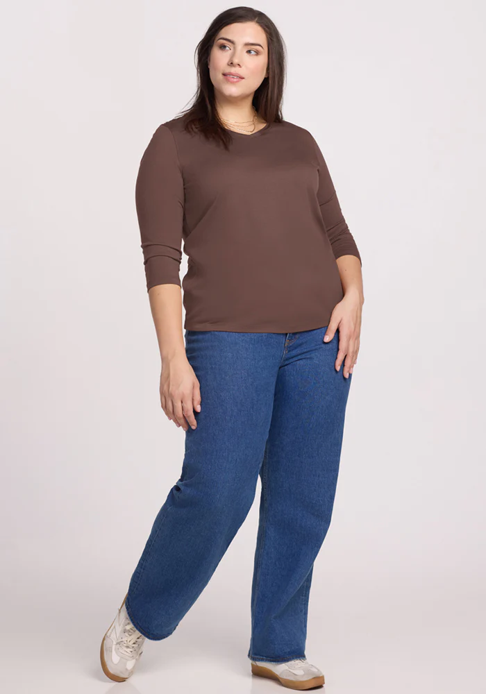 Elena 3/4 Sleeve V Neck - Peppercorn - Image 11