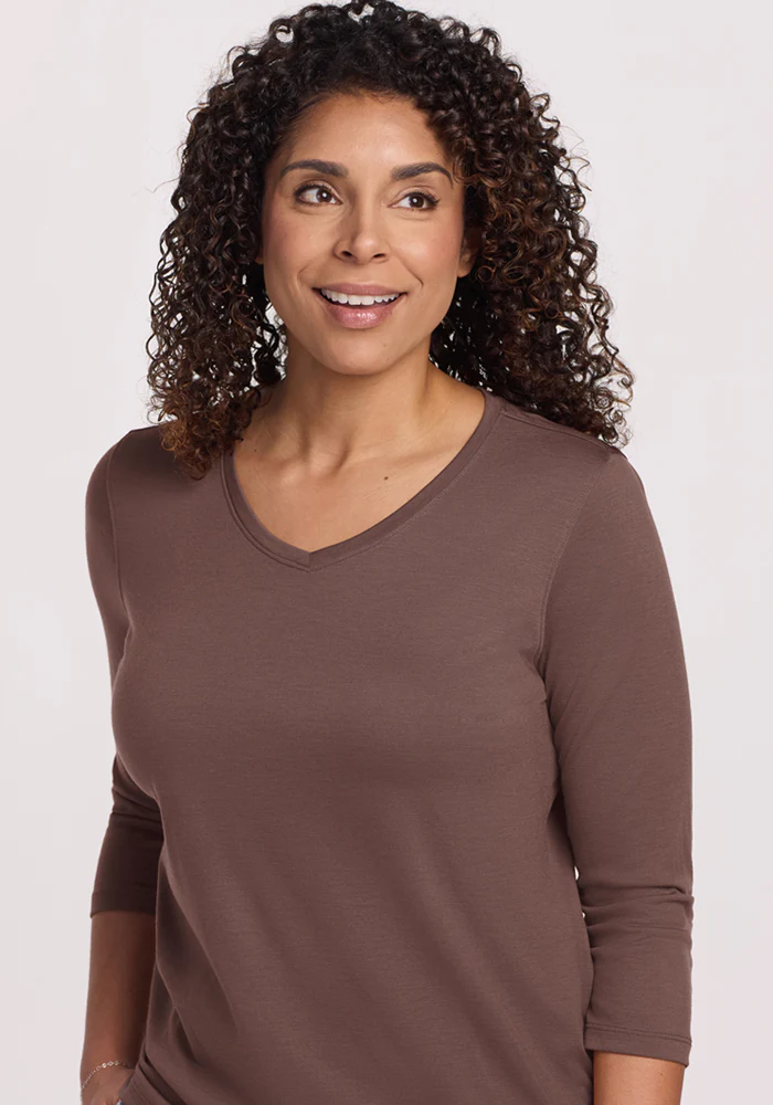 Elena 3/4 Sleeve V Neck - Peppercorn - Image 2