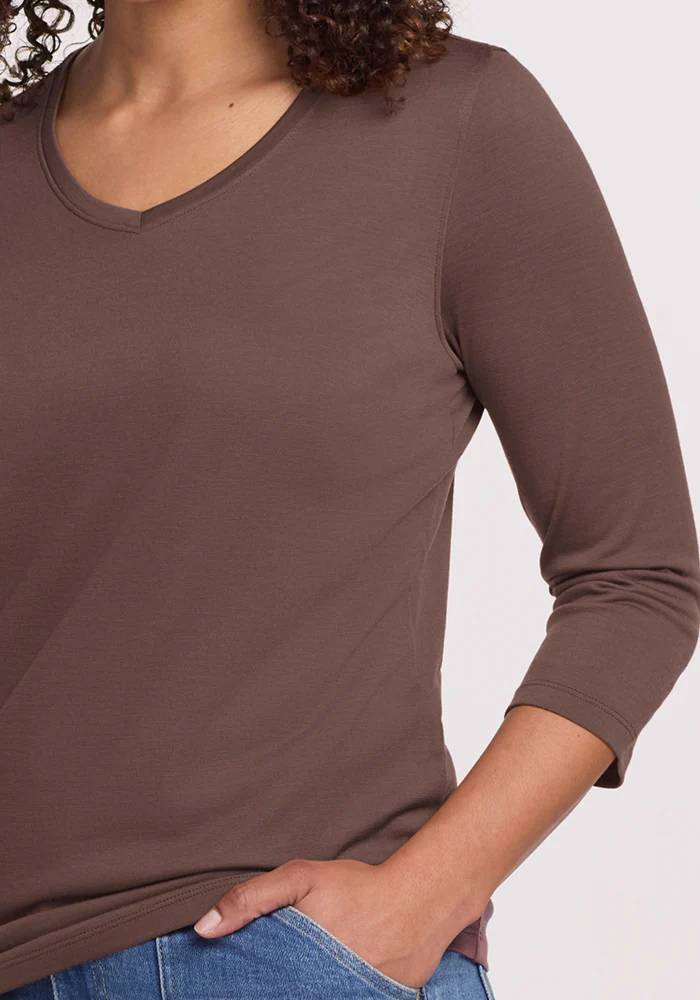Elena 3/4 Sleeve V Neck - Peppercorn - Image 3