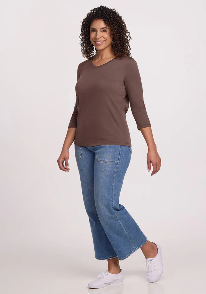 Elena 3/4 Sleeve V Neck - Peppercorn - Image 5