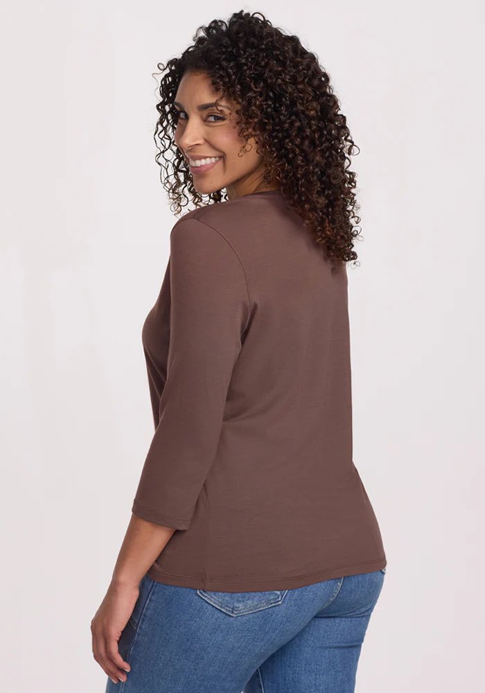 Elena 3/4 Sleeve V Neck - Peppercorn - Image 6