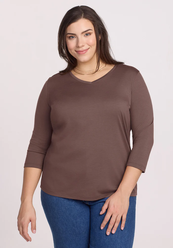 Elena 3/4 Sleeve V Neck - Peppercorn - Image 7