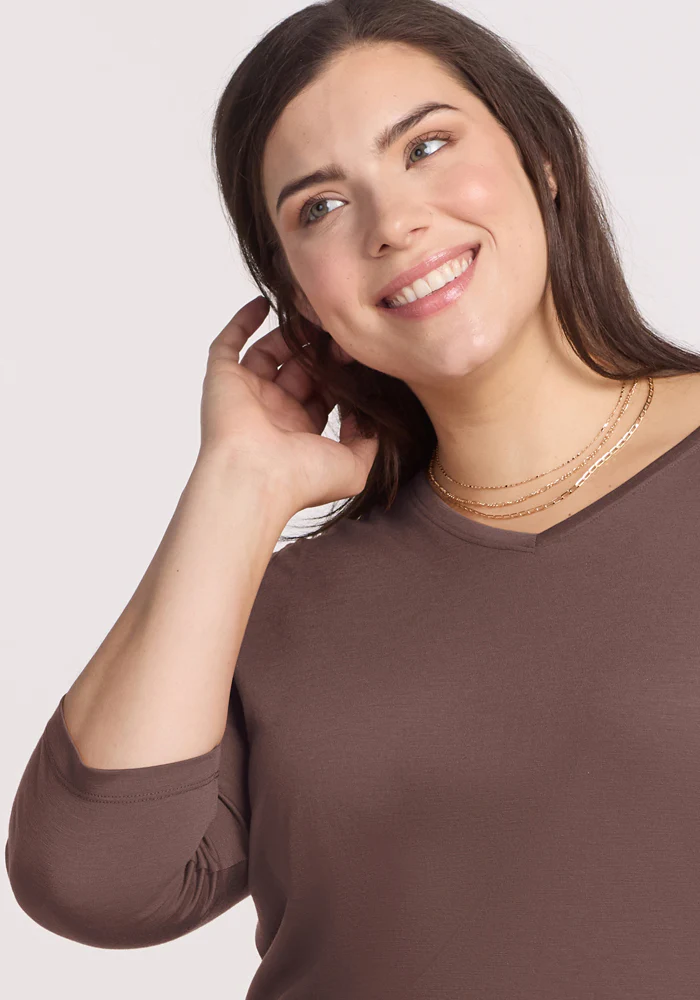 Elena 3/4 Sleeve V Neck - Peppercorn - Image 8