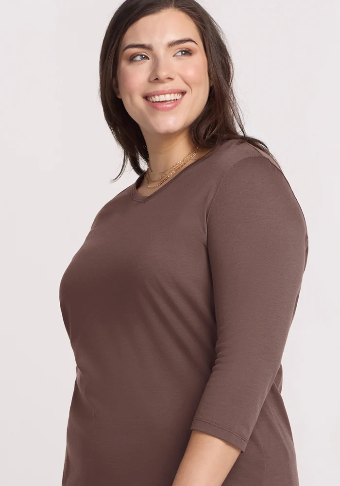 Elena 3/4 Sleeve V Neck - Peppercorn - Image 9